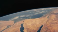 A picture of Earth from space featuring the Sinai Peninsula, parts of Egypt, Jordan, Israel and Saudi Arabia.