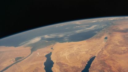 A picture of Earth from space featuring the Sinai Peninsula, parts of Egypt, Jordan, Israel and Saudi Arabia.