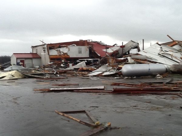 The storm that struck Harrisburg, Ill., was part of a big outbreak across the Midwest. Storms also hit western Kentucky, seen above.