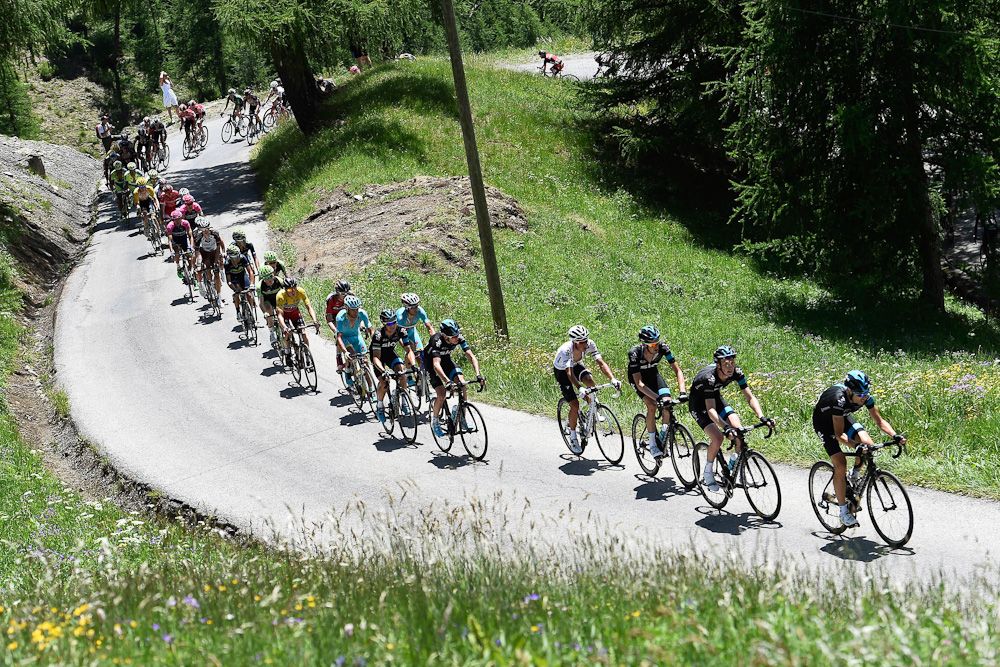 The peloton rolls through the French countryside during stage 5.