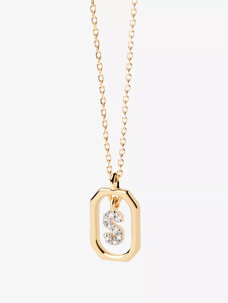 Letter S Mini 18ct Yellow Gold-Plated Sterling-Silver and Zirconia Pendant Necklace