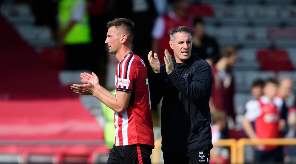 Lincoln City season preview 2023/24 Lincoln City&#039;s Paudie O&#039;Connor, left, and Lincoln City head coach Mark Kennedy applaud the fans following the pre-season friendly match between Lincoln City and Rotherham United at the LNER Stadium on July 29, 2023 in Lincoln, England. 