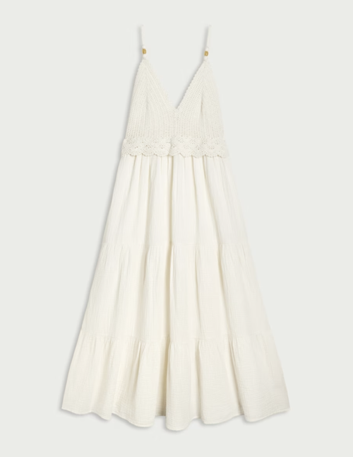 Pure Cotton Tiered Beach Dress in Cream