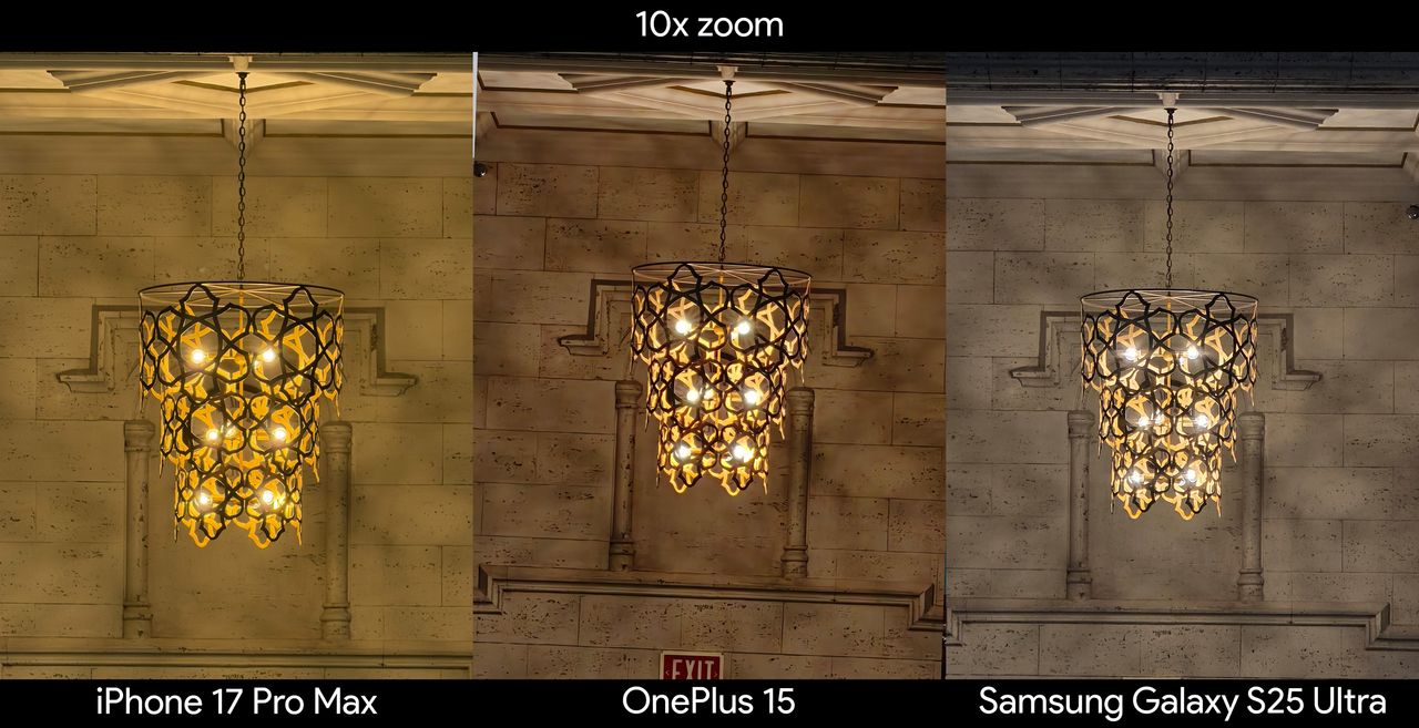 Camera samples from the OnePlus 15 showing 10x zoom quality