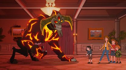 A giant monster faces a family in Haunted Hotel