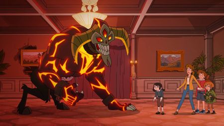 A giant monster faces a family in Haunted Hotel