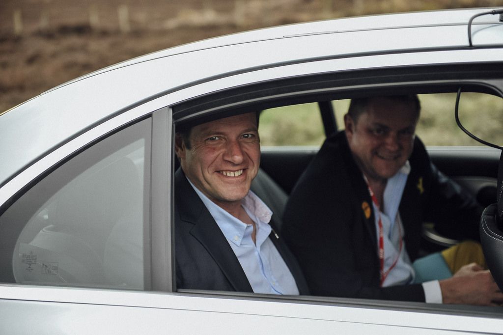 Christian Prudhomme with Gary Verity in the car during the stage