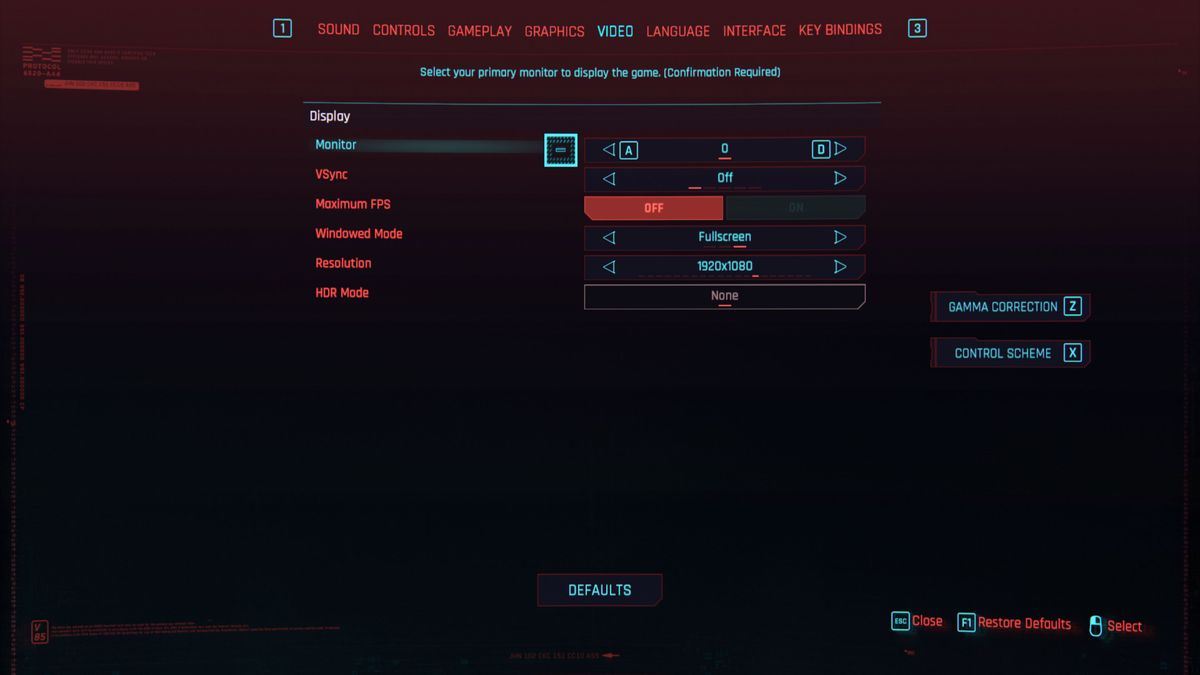 Cyberpunk 2077 Settings