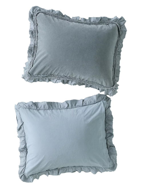 Victoria Cotton Velvet Ruffle Shams, Set of 2