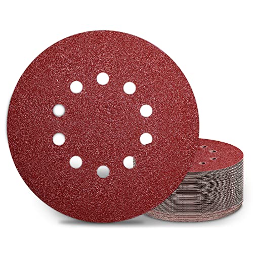 Kongming 225mm Sanding Disc 25 Pcs 10 Hole Hook and Loop Grit P40 Sanding Pads 9 Inch Sandpaper for Drywall Sander Long Neck Sander Sanding Giraffe