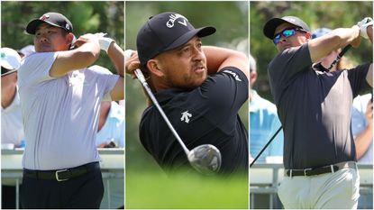 Ben An, Xander Schauffele and Adam Scott hitting drives at the BMW Championship