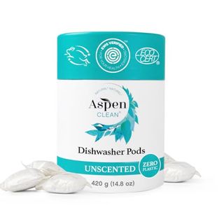 Unscented Dishwasher Pods by Aspenclean, Dye-Free, Zero Plastic, Ewg Verified™, Vegan, Eco-Friendly, Natural Dishwasher Detergent - 28 Count