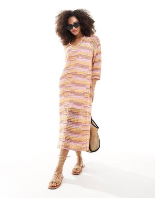 Scalpers Crochet Multicolor Dress in Terracotta