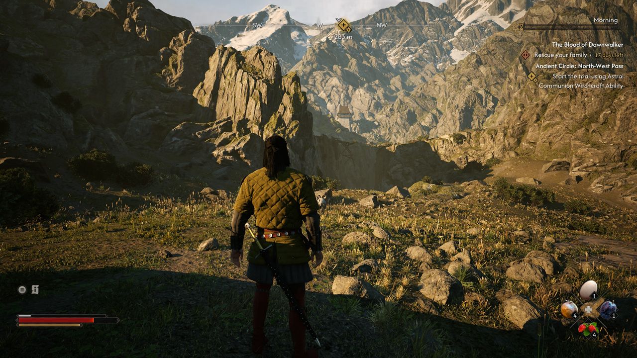 A man looks at a rocky vista