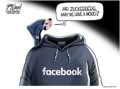 Political cartoon U.S. Facebook Mark Zuckerberg data Cambridge Analytica