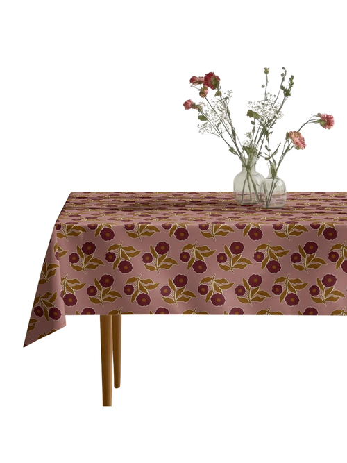 Pink Green Floral Tablecloth
