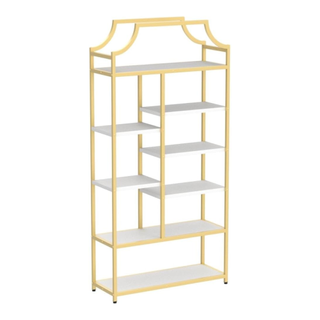 A display shelf with gold hardware