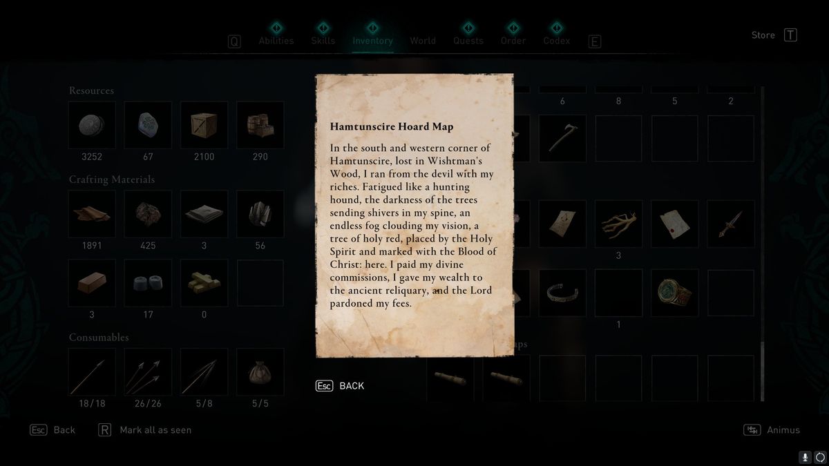 AC valhalla hamtunscire treasure hoard map location