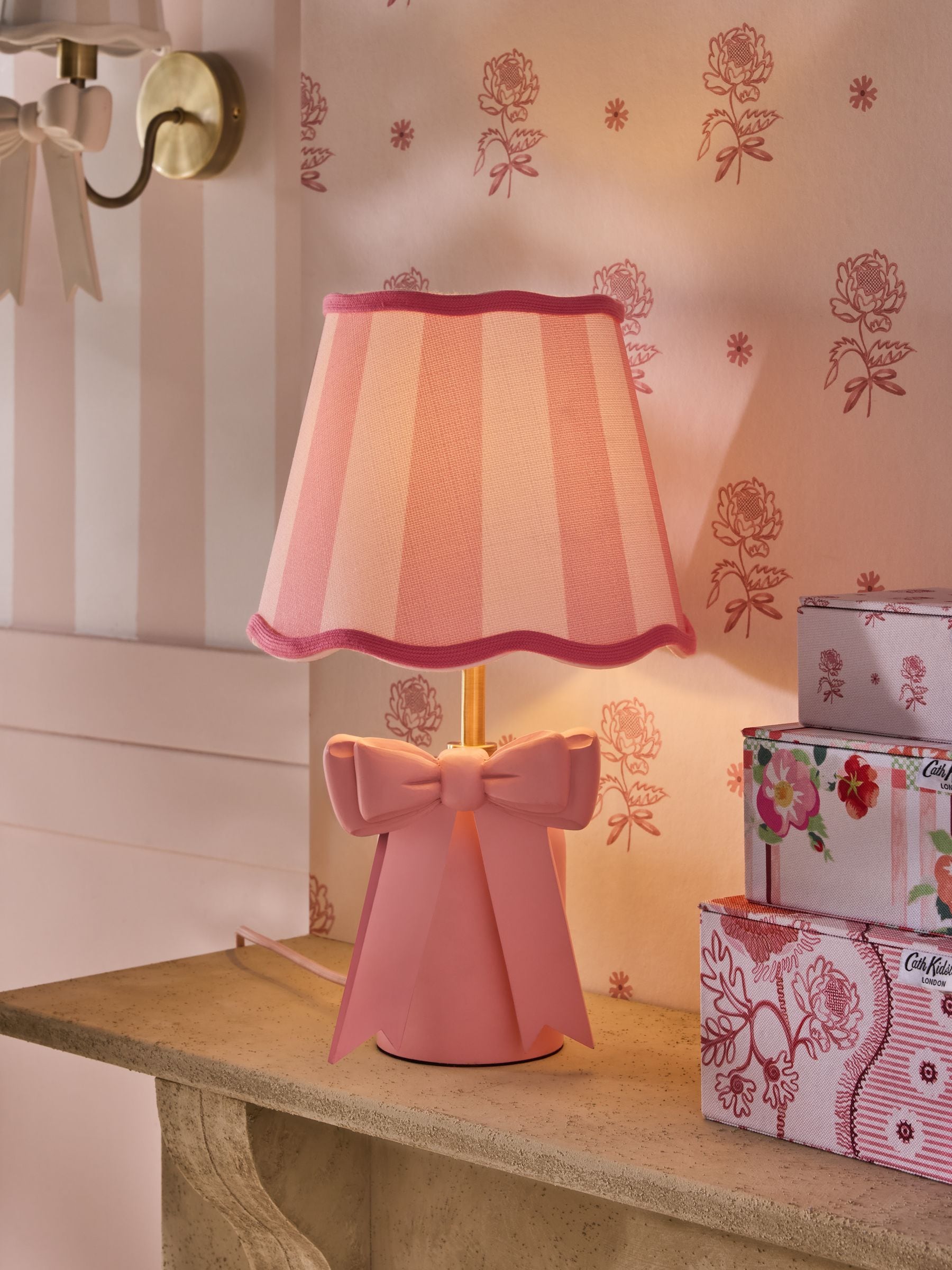 Cath Kidston Pink/white Cream Canopy Bow Table Lamp - Size One