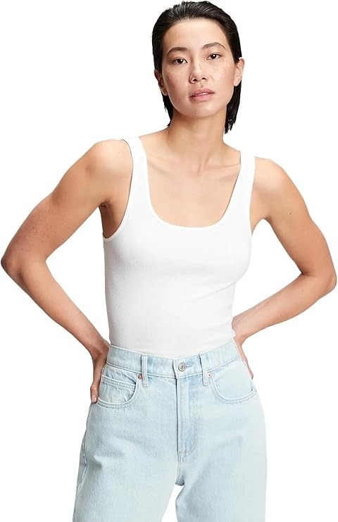 GAP, Gap Womens Ribbed Tank Top Cami, Optic White, Small Us