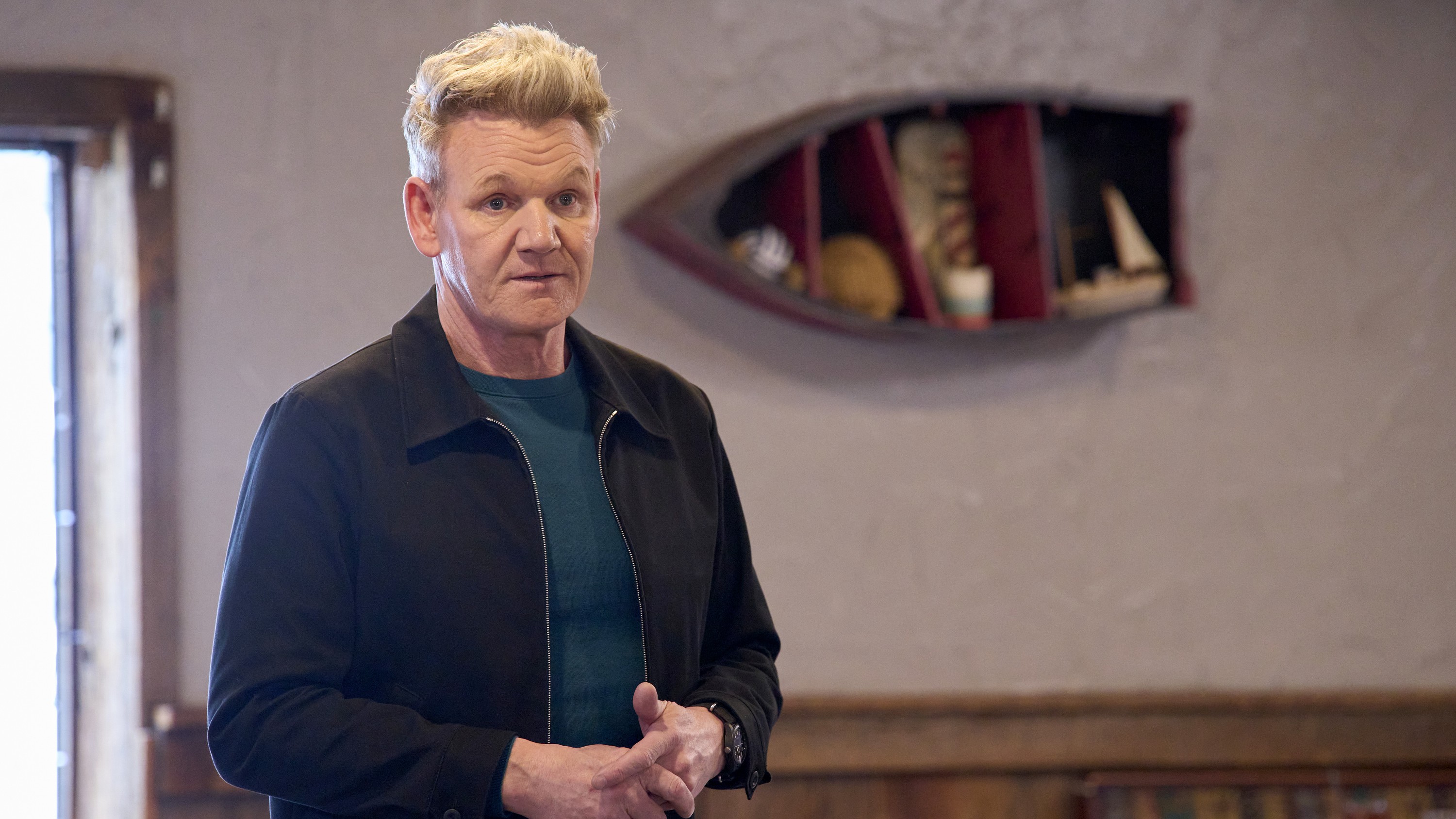Gordon Ramsay standing inside Callahan&#039;s Seafood Bar &amp; Grill in Gordon Ramsay&#039;s Secret Service