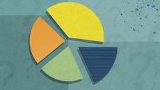 A pie chart in different colors and textures against an aqua background.