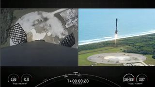 SpaceX lands a first-stage booster of its Falcon 9 rocket for the tenth time.