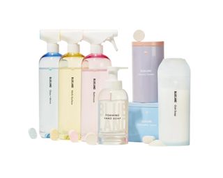 Pastel cleaning supplies bottles