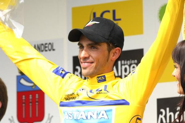 Alberto Contador (Astana) still in yellow after stage 2 of the Dauphine.