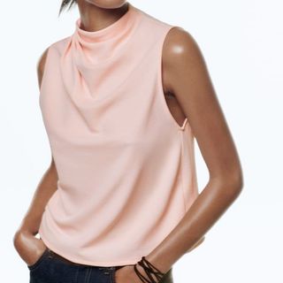 pink draped neck top