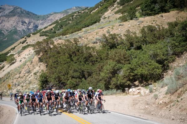The peloton heads up to the KOM.