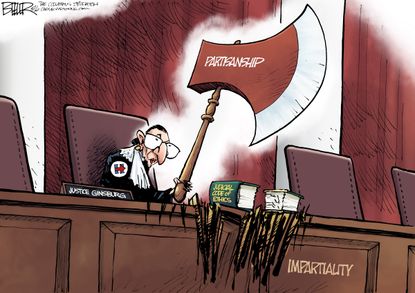 Political cartoon U.S. Justice Ruth Bader Ginsburg impartiality Donald Trump