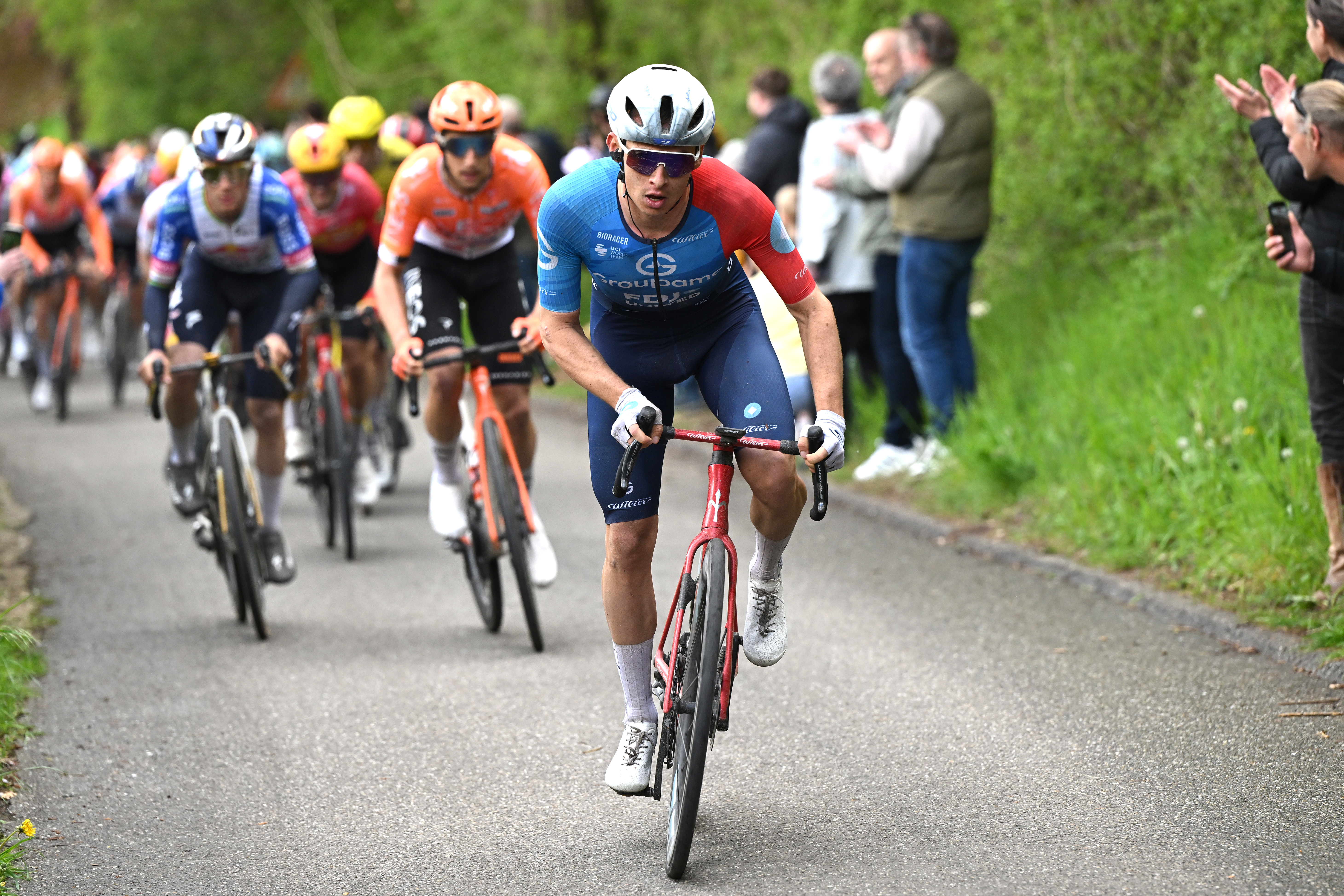 VALKENBURG, NETHERLANDS - APRIL 19: Romain Gregoire of France and Team Groupama - FDJ United competes during the 60th Amstel Gold Race 2026 - Men&amp;amp;apos;s Elite a 257.2km one day race from Maastricht to Valkenburg / #UCIWT / on April 19, 2026 in Valkenburg, Netherlands. (Photo by Dario Belingheri/Getty Images)