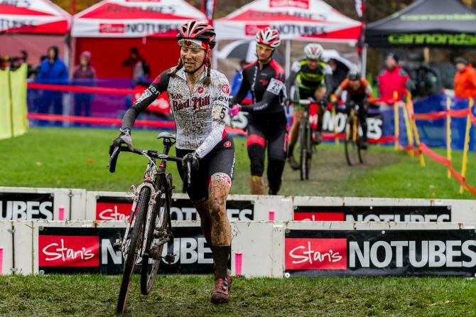 Bruno Roy leads a group through the Stan's NoTubes barriers
