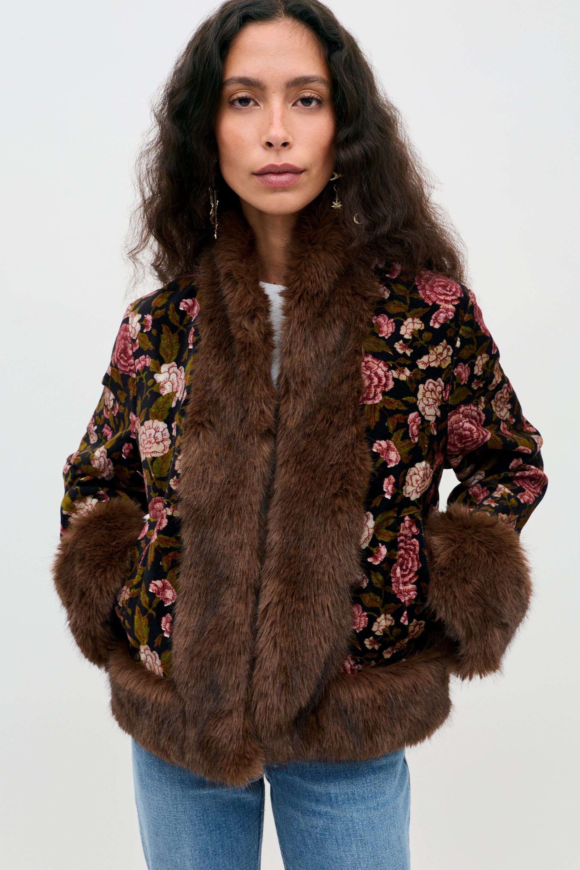 Jorgia Cotton Velvet Jacket in Enchanted Flora Green
