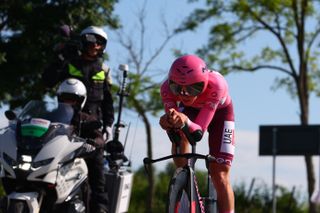 Tadej Pogačar riding stage 14 of the Giro d'Italia