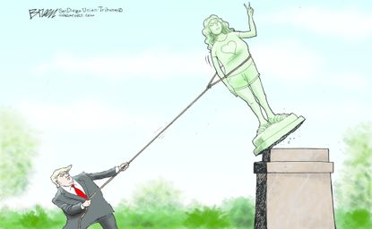 Political cartoon U.S. Trump Confederate statue liberal removal
