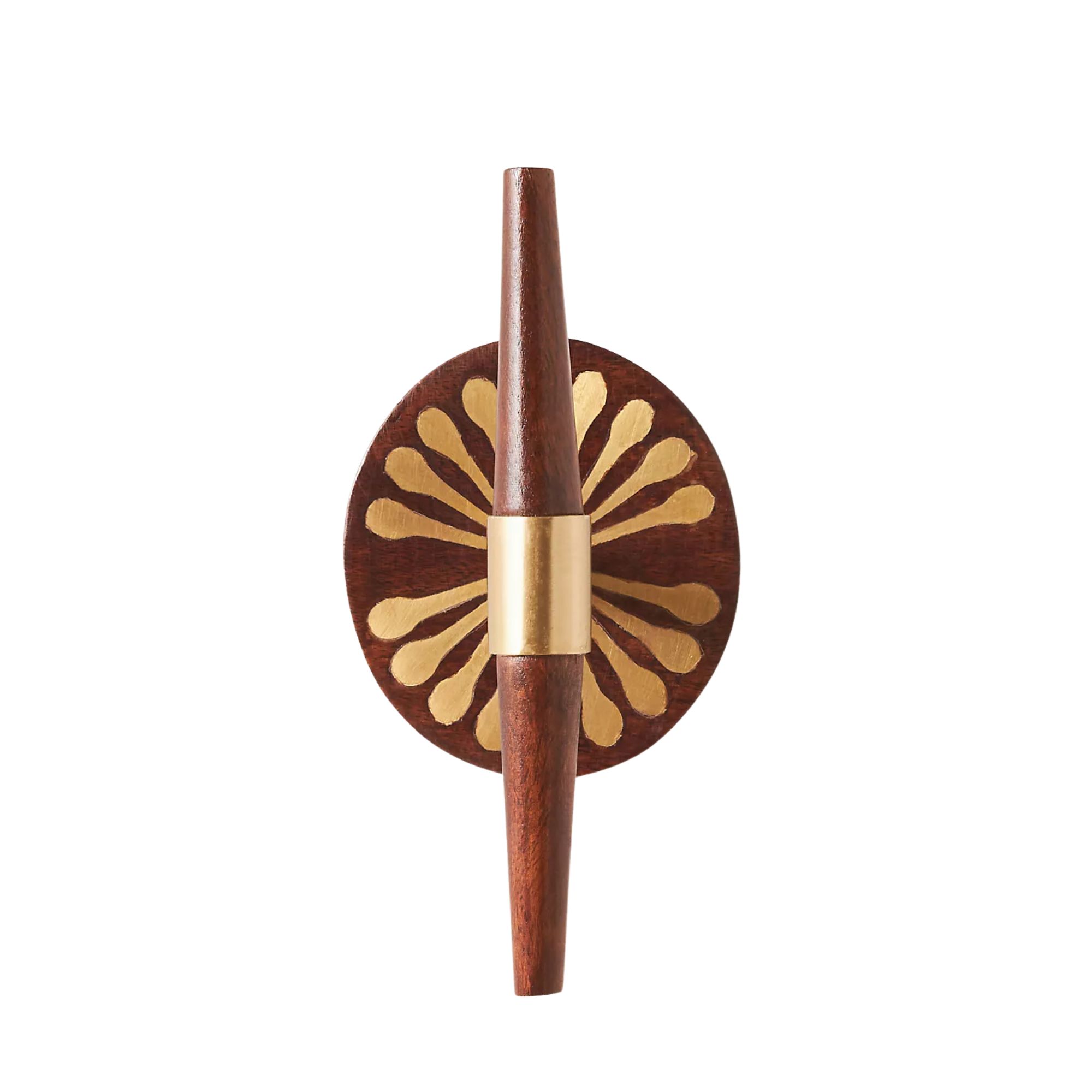 Acacia wood Rae Hook from Anthropologie with gold design
