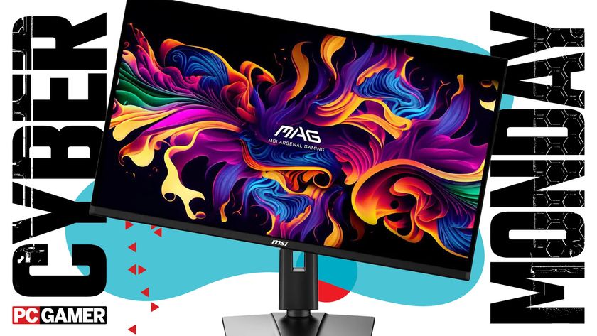 MSI gaming monitor on a blue Cyber Monday background 