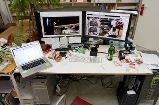 studio table with computers