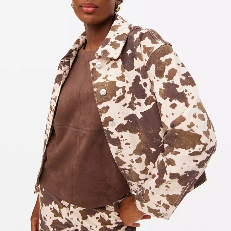 TU Clothing, Cow Printed Boxy Denim Jacket