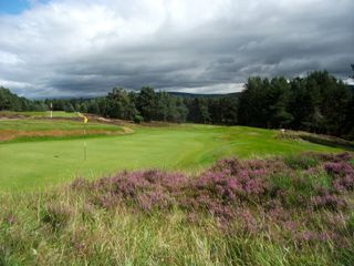 Looking back down the par-3 8th at Grantown, a real brute into the wind