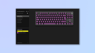 Screenshot of the ICUE app, with the Corsair K70 Pro TKL gaming keyboard connected