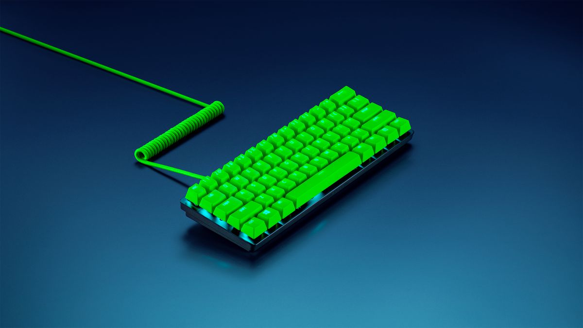 Razer PBT keycaps with coiled cable in multiple colour combinations