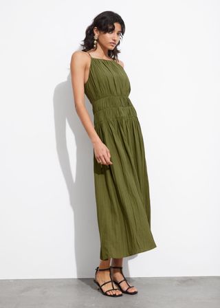 Shirred Sleeveless Midi Dress