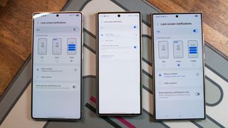 Lock screen notification settings on the Galaxy S25 Ultra, Z Fold 6, and S24 Ultra