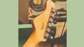 A G&L Espada HH electric guitar headstock