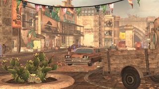 A car in a street in New Mexico in a Fallout mod.