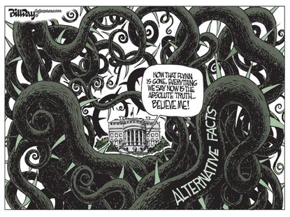 Political Cartoon U.S. Flynn White House Alternative Facts Russia