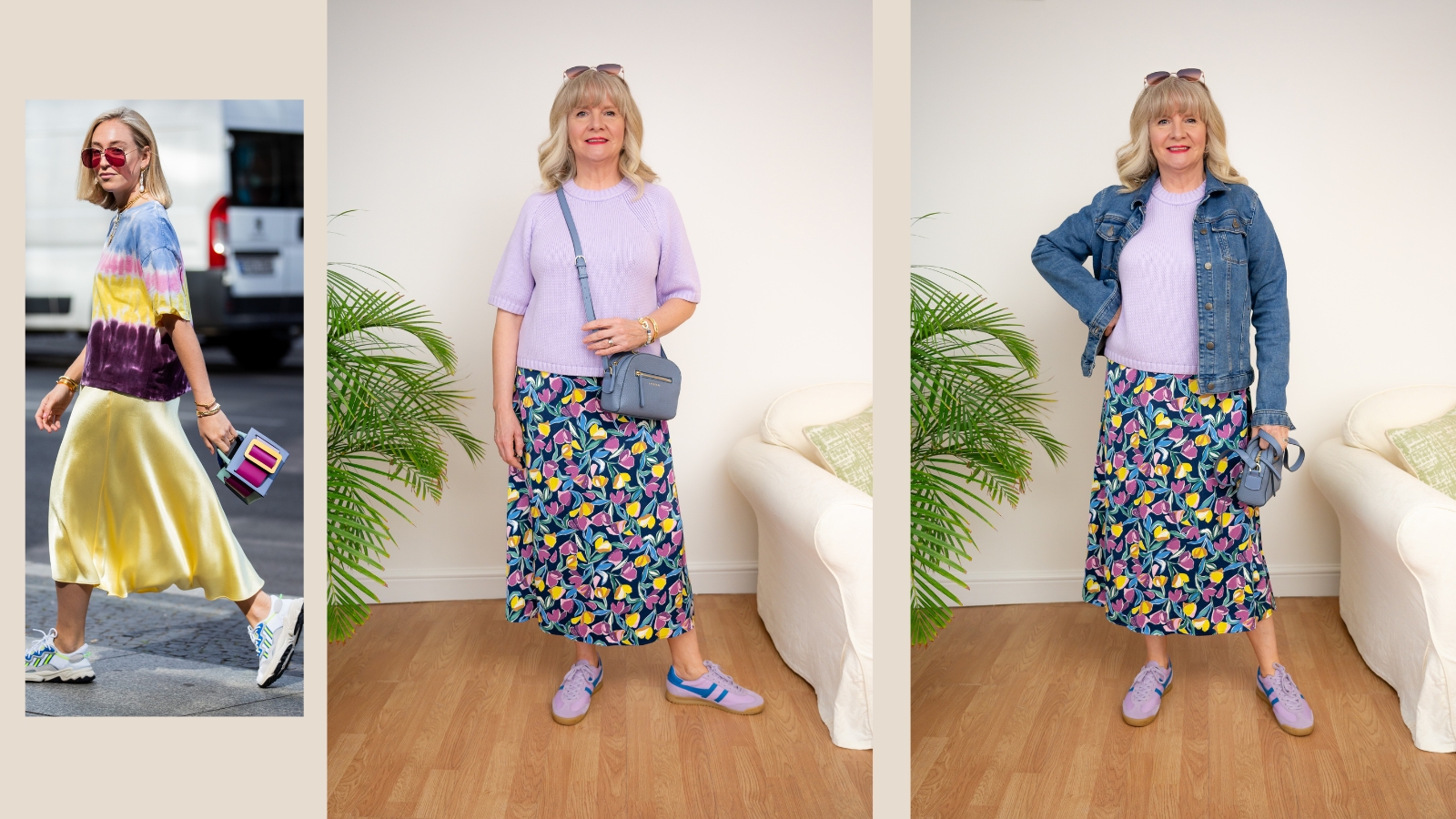 Street style satin slip skirt and Julie Player wearing Seasalt satin skirt